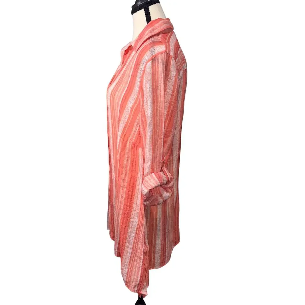 Robert Louis Striped Tunic Coastal Flowy Coral Blouse LG - Picture 3 of 9